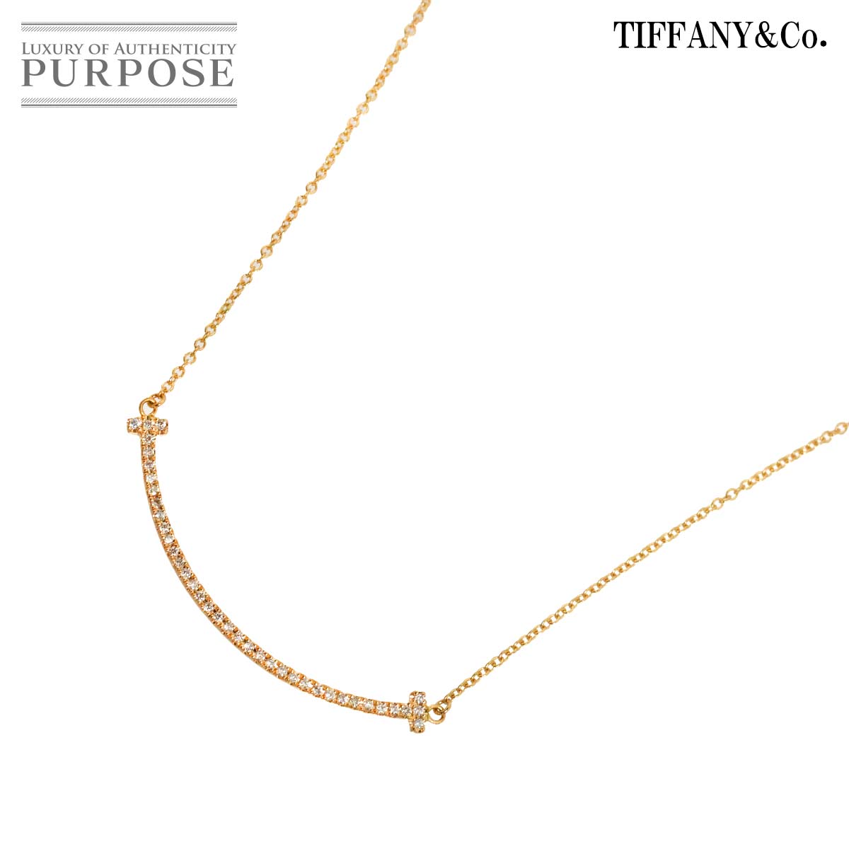 TIFFANY&Co. Ｔスマイル ダイヤ ネックレス スモール 45cm K18 PG ピンクゴールド 750 T Smile Necklace ティファニー 90328734