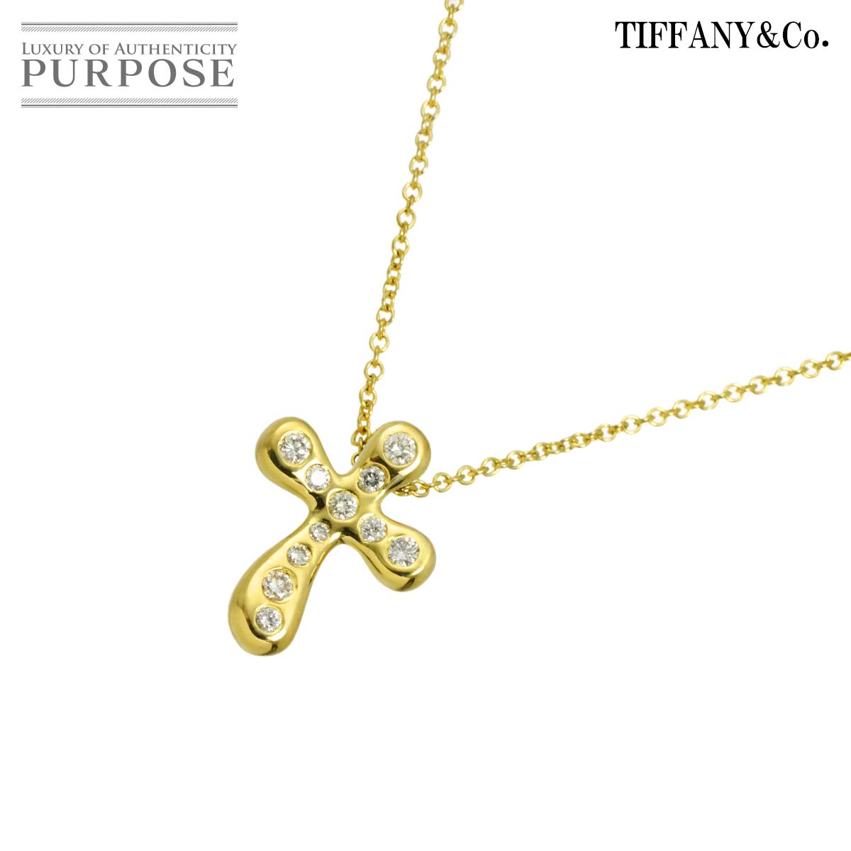 TIFFANY&Co. ドッツ クロス ダイヤ ネックレス 41cm K18 YG イエローゴールド 750 Necklace ティファニー 90328877