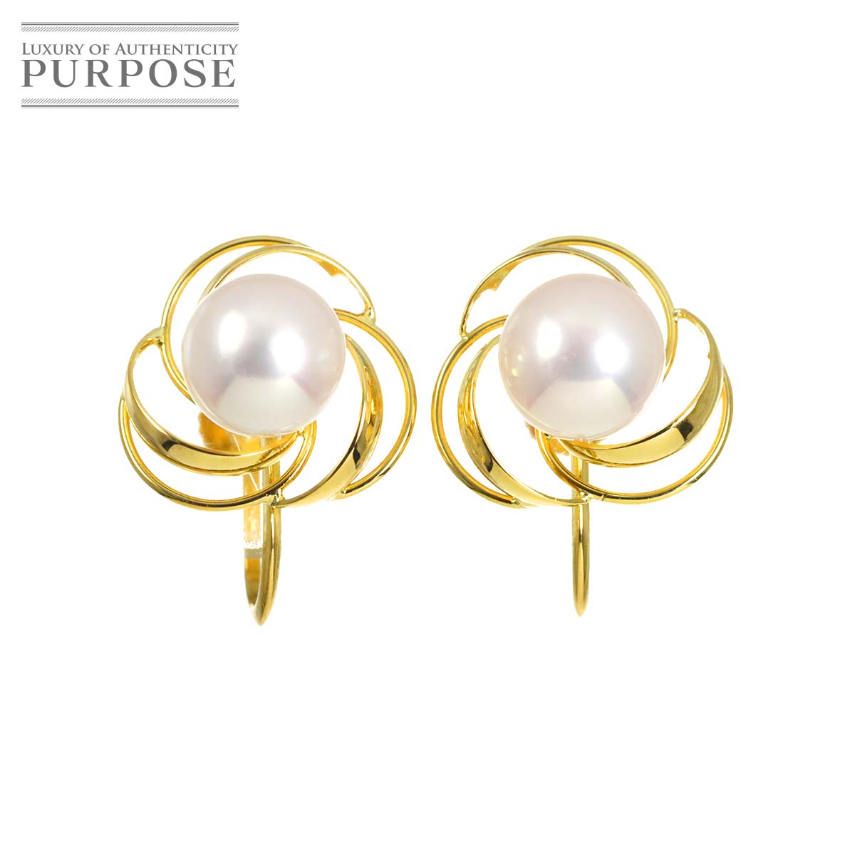 アコヤ真珠 6.3mm K18 YG イヤリング イエローゴールド 750 パール Pearl Earrings Clip on 90329624