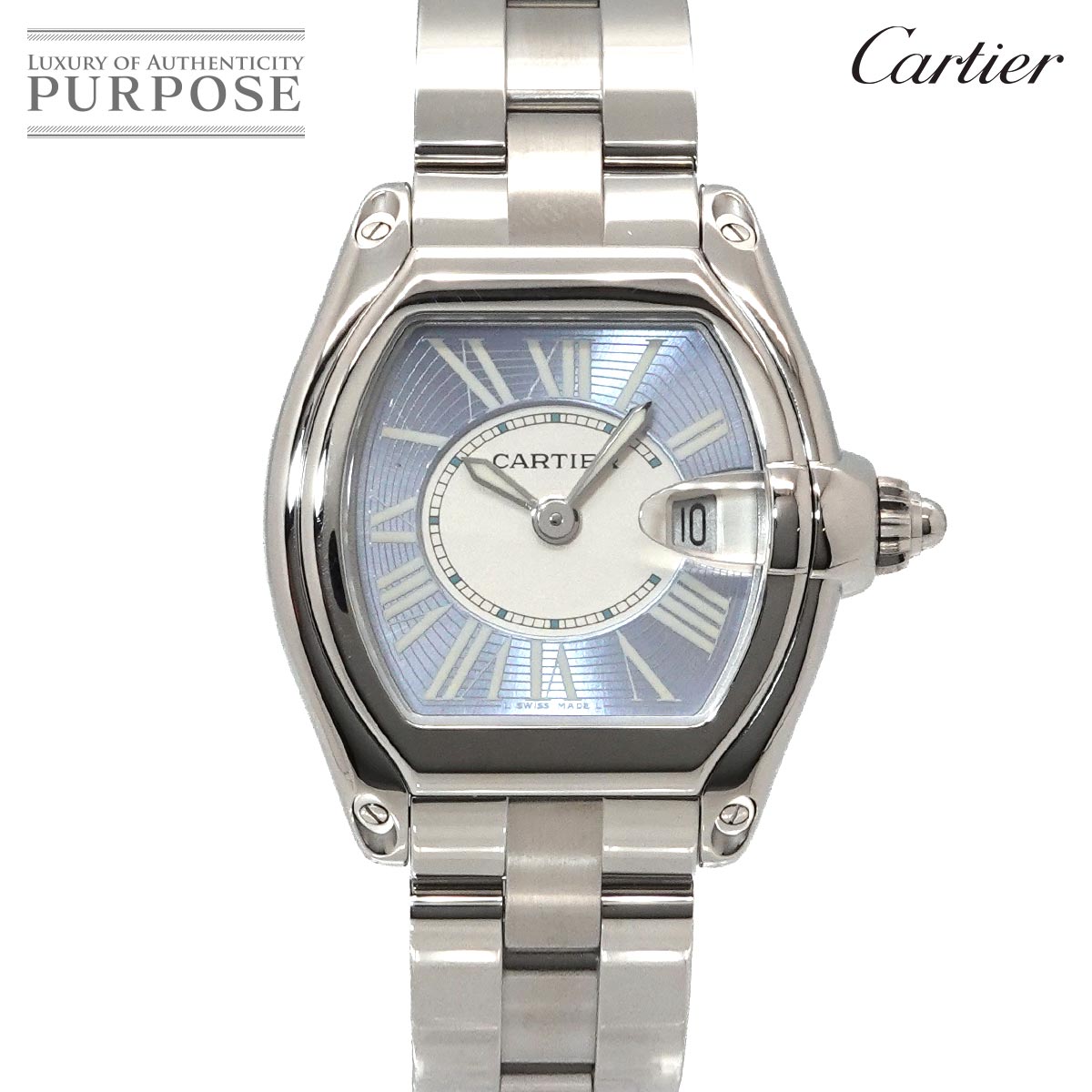Cartier ロードスターSM W62053V3 レディース 腕時計 デイト ブルー オートマ クォーツ ウォッチ Roadster カルティエ 90329856