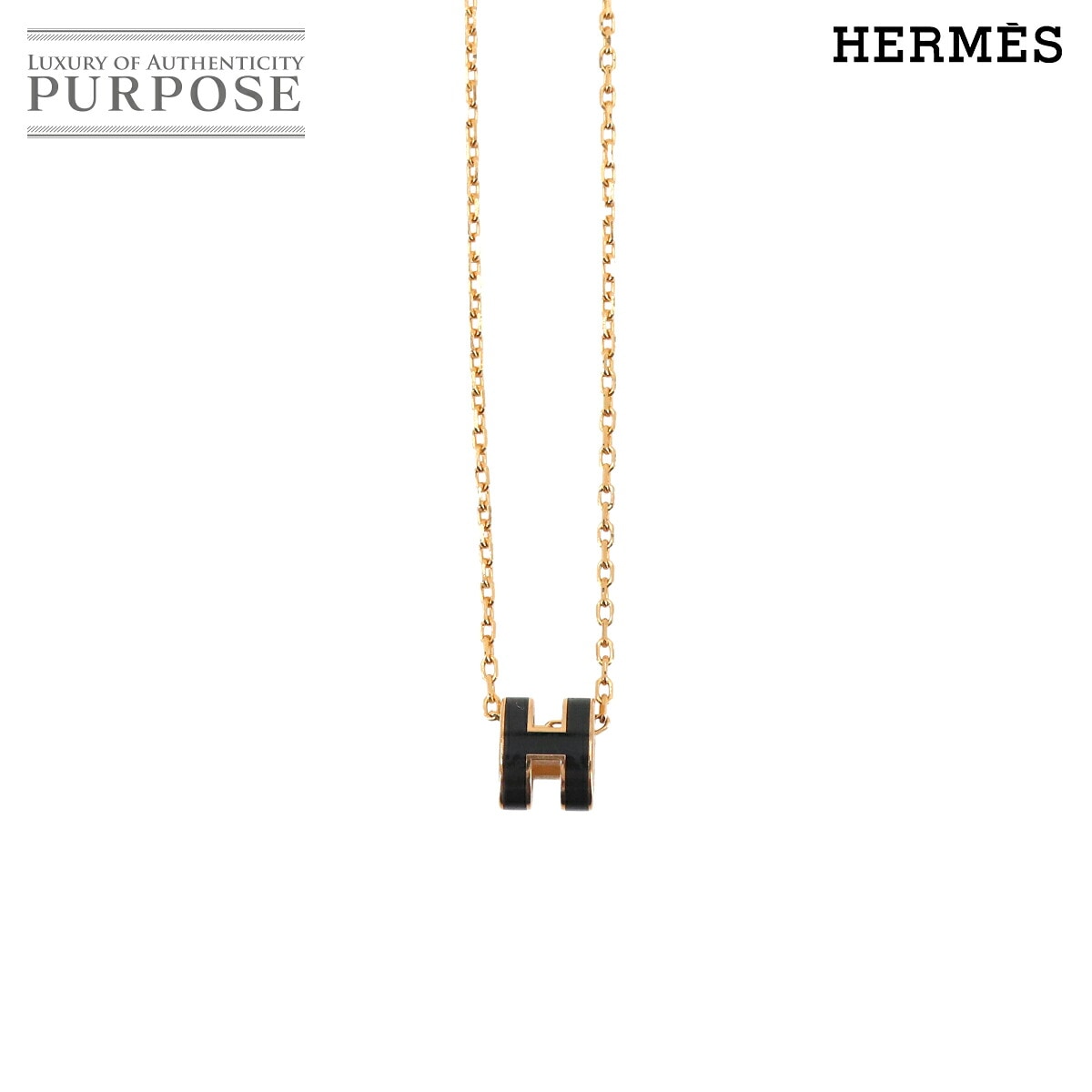 HERMES ミニ ポップアッシュ H ネックレス ブラック ゴールド アクセサリー Pop H Necklace エルメス 90330200