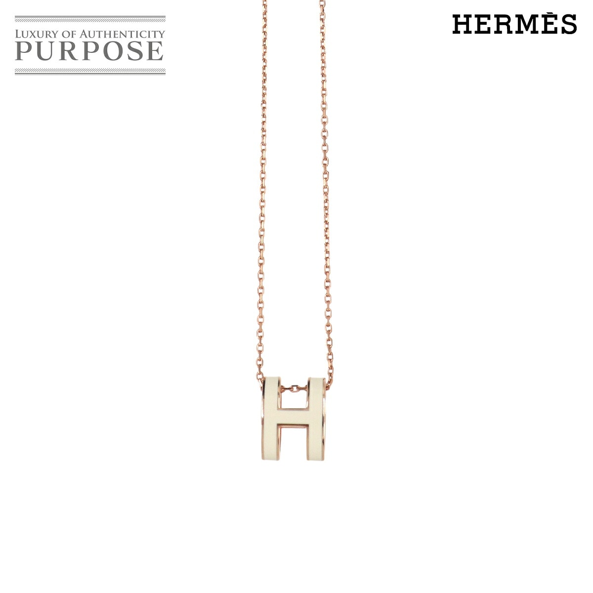 HERMES ポップアッシュ H ネックレス ホワイト ピンクゴールド アクセサリー Pop H Necklace エルメス 90330874