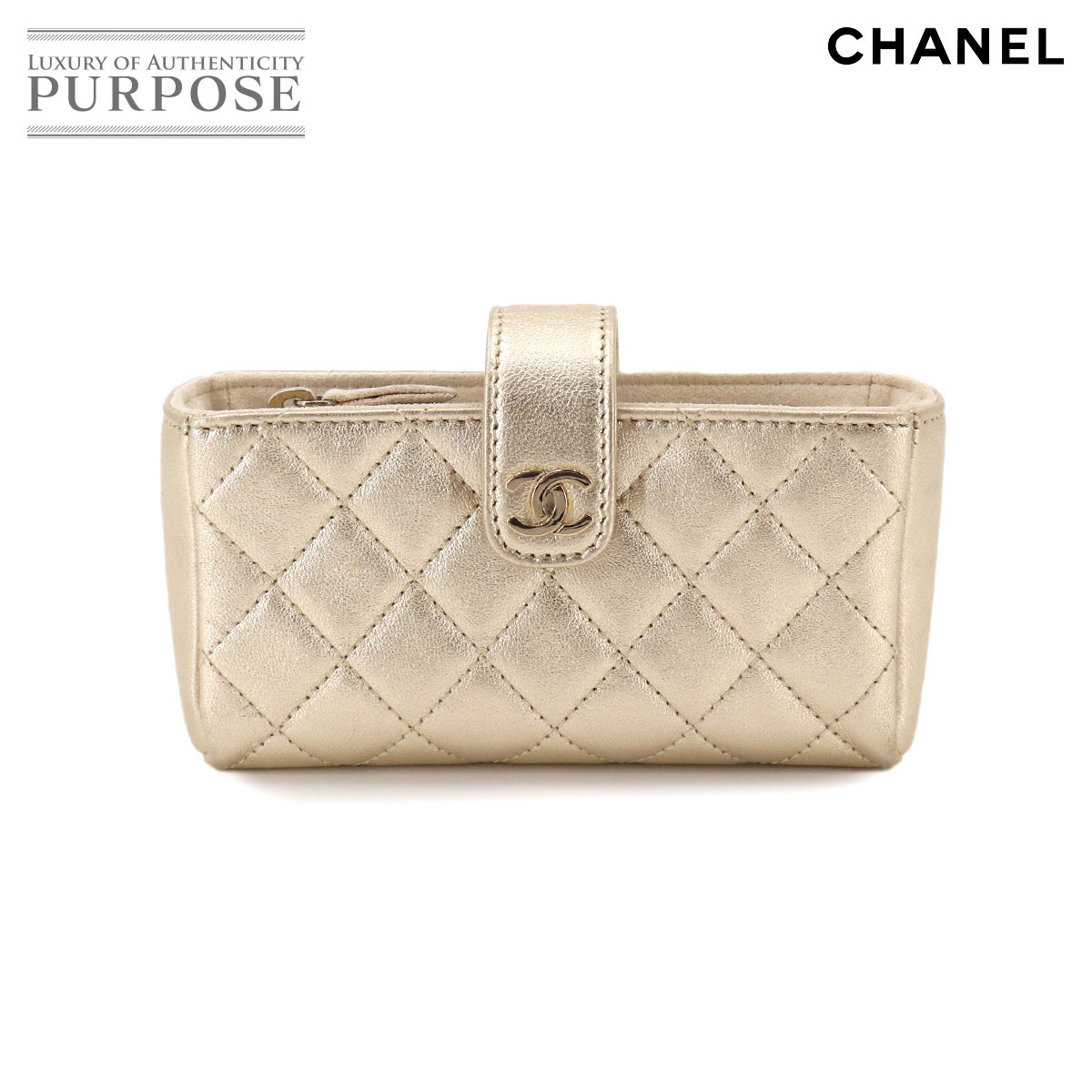 CHANEL マトラッセ ポーチ ラムスキン レザー ゴールド ココマーク Pouch シャネル 90331170