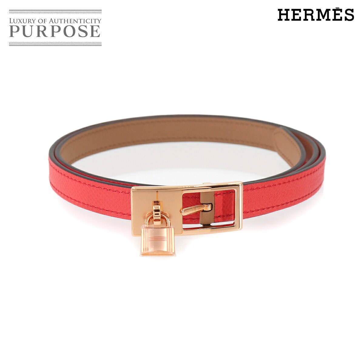HERMES ラッキー15 ベルト リバーシブル エプソン スイフト ローズジャイプール チャイ U刻印 ゴールド 金具 Lucky 15 Belt エルメス 90331176
