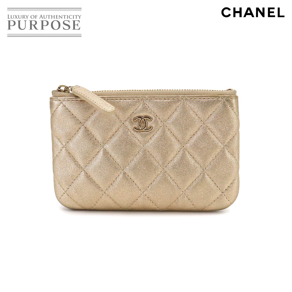CHANEL マトラッセ クラシック ミニ ポーチ ラムスキン ゴールド A82365 Pouch シャネル 90331191