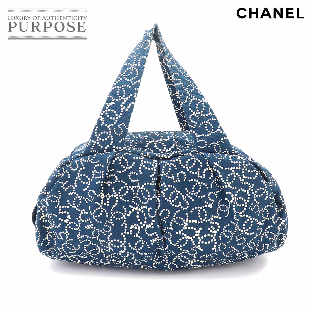 CHANEL ハンド バッグ キャンバス ネイビー No.5 ドット ロゴ シルバー 金具 ヴィンテージ Hand Bag シャネル 90332459