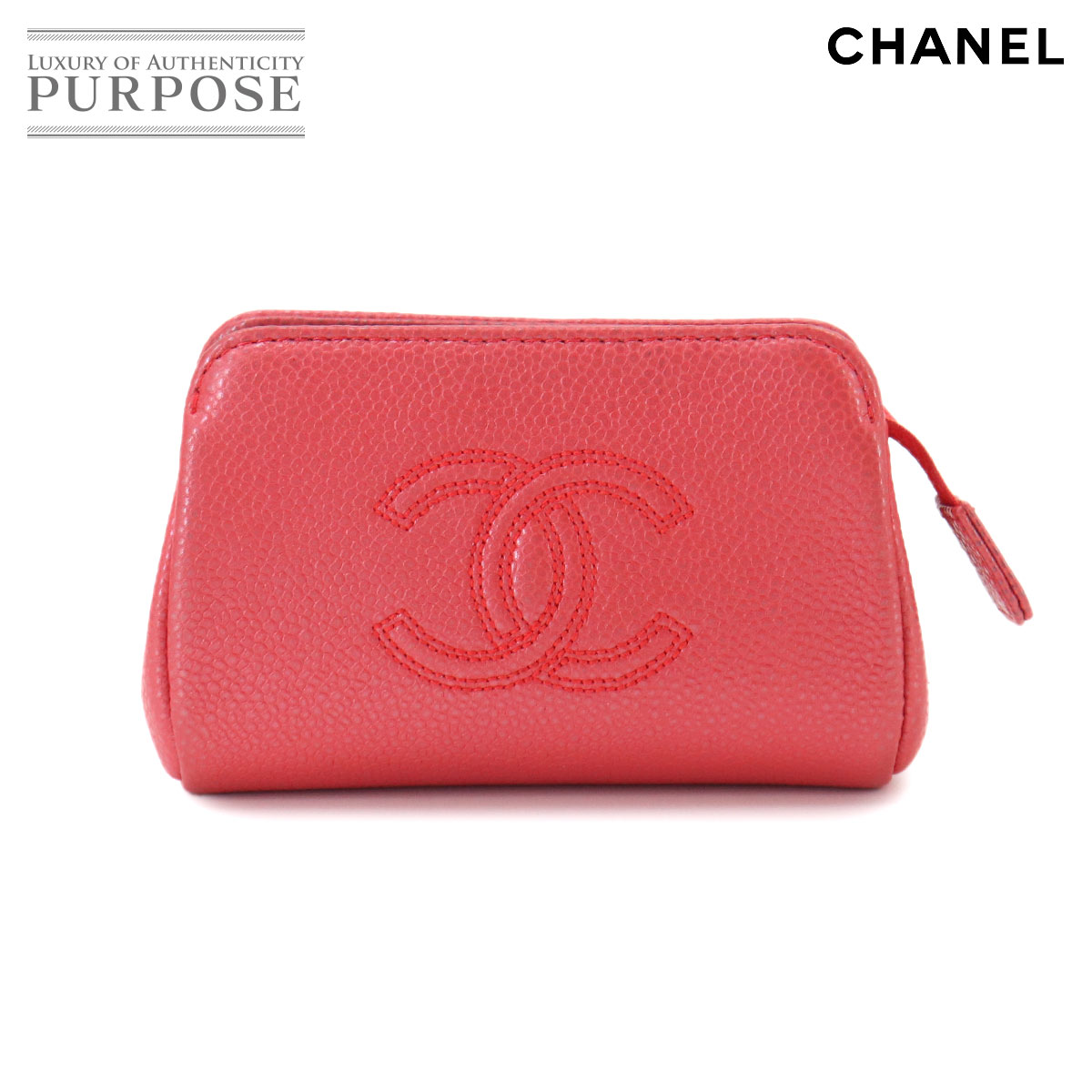 CHANEL キャビアスキン ポーチ ピンク ゴールド 金具 ココマーク Pouch シャネル 90332460