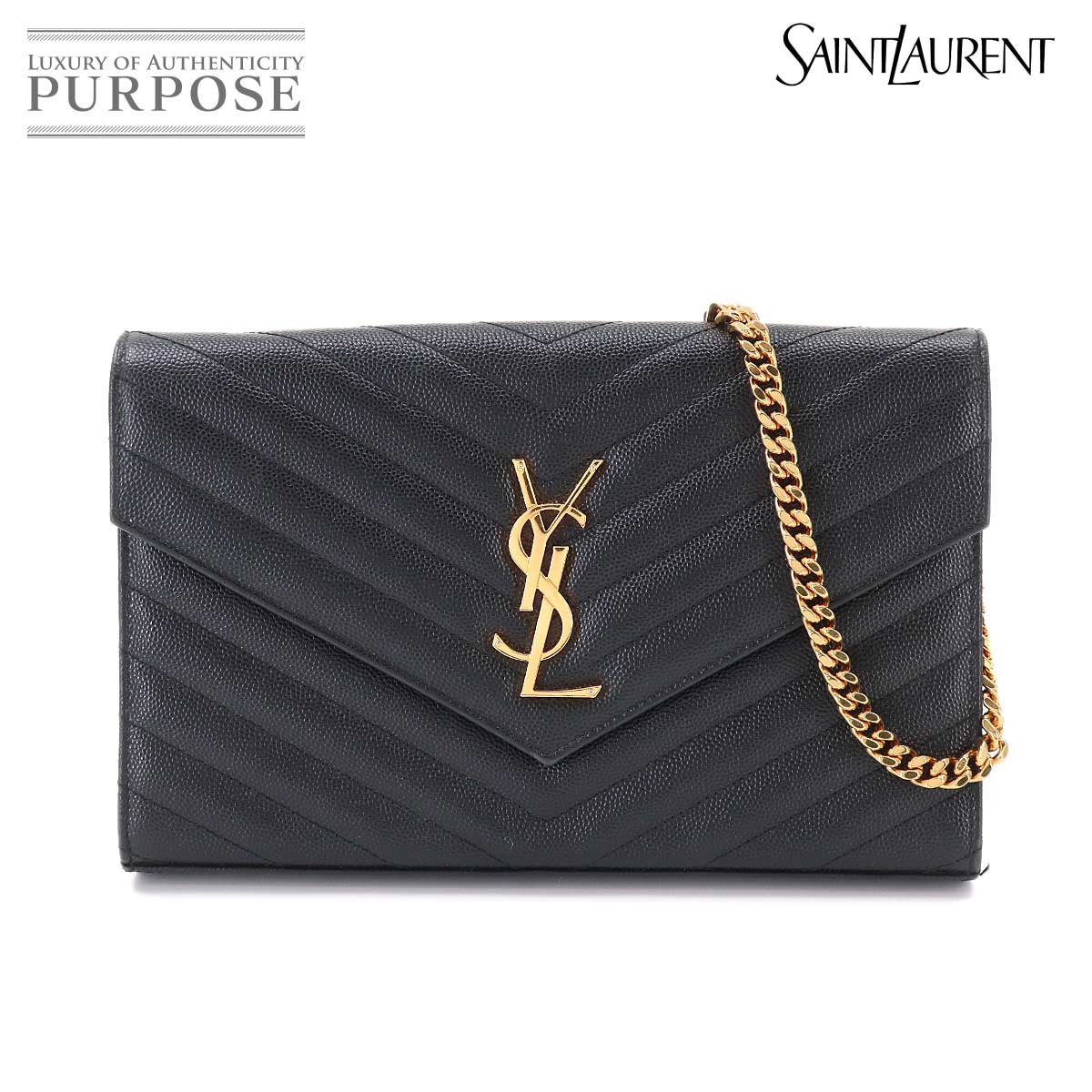 SAINT LAURENT カサンドラ チェーン ウォレット 長財布 レザー ブラック 377828 ゴールド 金具 Cassandra Chain Wallet サンローラン 90333776