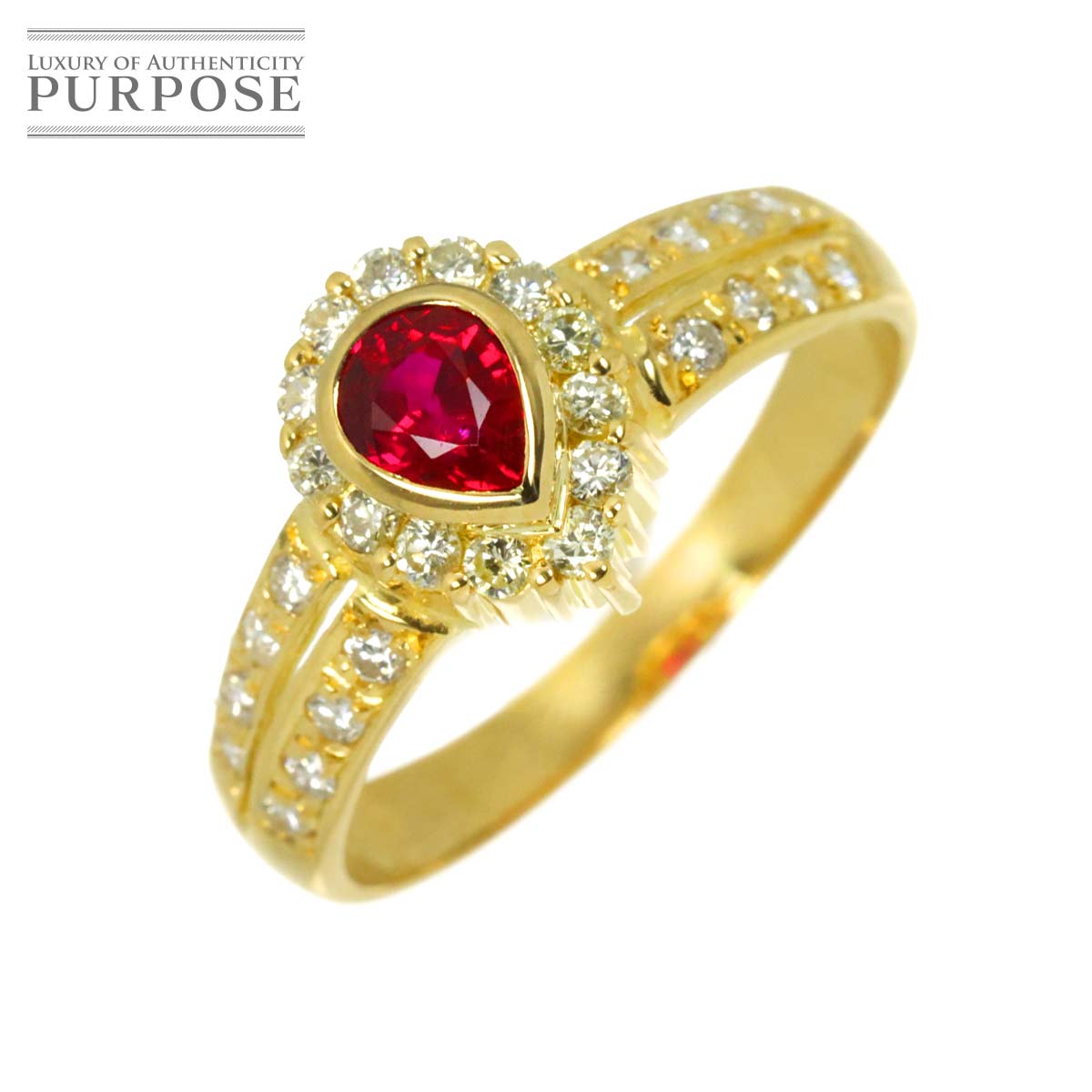 リング 14号 ルビー 0.44ct ダイヤ 0.36ct K18 YG イエローゴールド 750 指輪 【ソーティング付き】 Ruby Ring 90333486