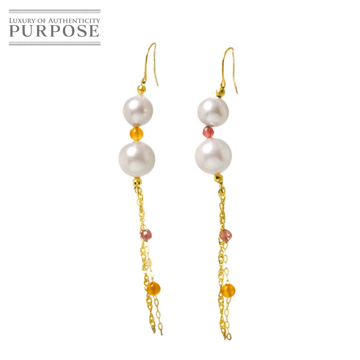 アコヤ真珠 7.4-6.1mm クォーツ K18 YG ピアス イエローゴールド 750 パール Pearl Earrings Pierced 90333487