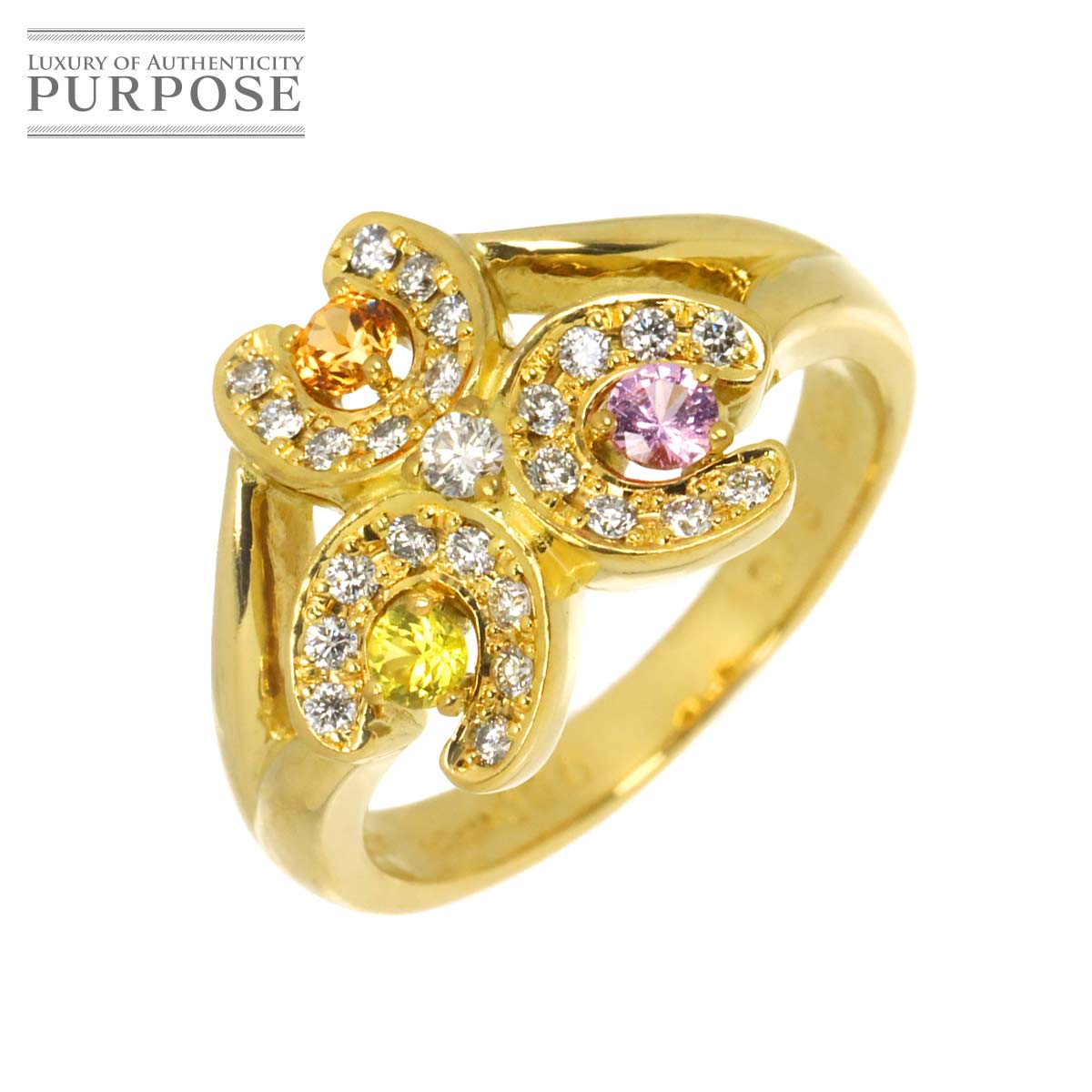 リング 8.5号 サファイヤ 0.20ct ダイヤ 0.15ct/0.08ct K18 YG イエローゴールド 750 指輪 Sapphire Ring 90333506