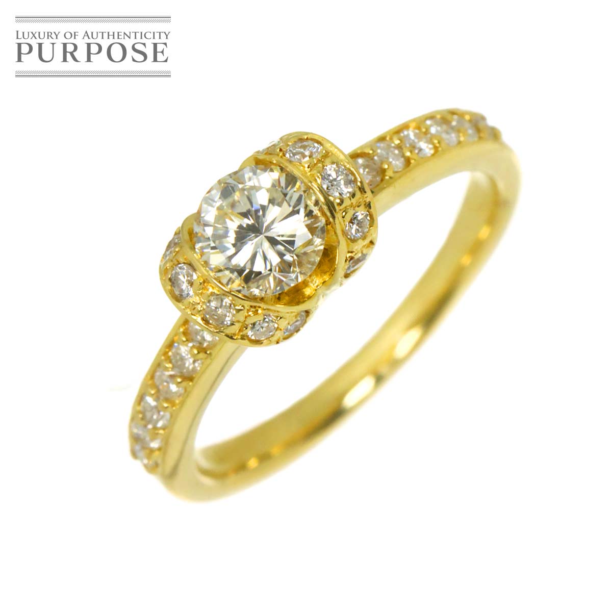 リング 7号 ダイヤ 0.462ct/0.24ct K18 YG イエローゴールド 750 指輪 Diamond Ring 90333524
