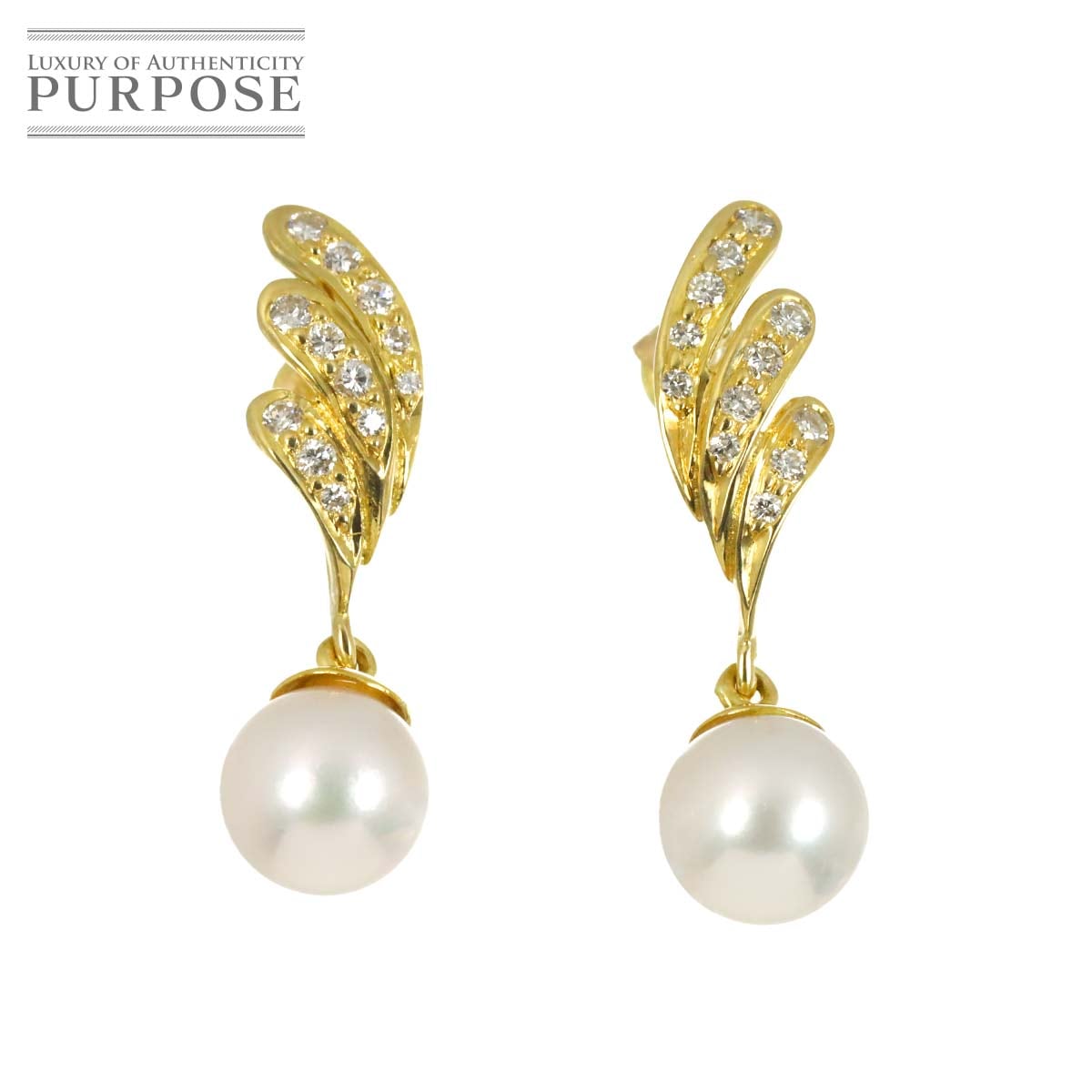 アコヤ真珠 7.0mm ダイヤ 0.22ct K18 YG ピアス イエローゴールド 750 パール Pearl Earrings Pierced 90333578