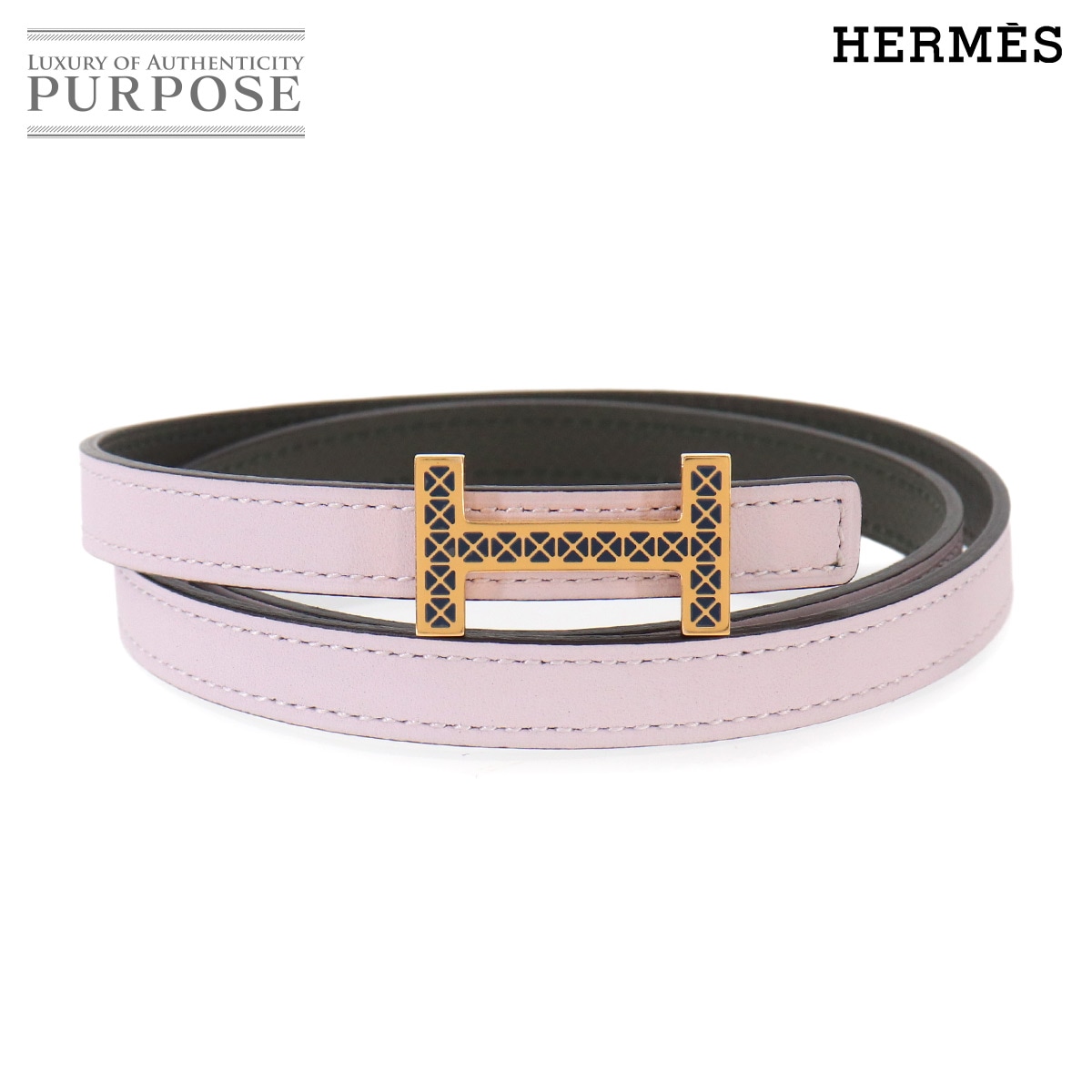 HERMES H ベルト リバーシブル スイフト エプソン モーヴペール ヴェールグリス U刻印 ゴールド 金具 H Belt エルメス 90333838