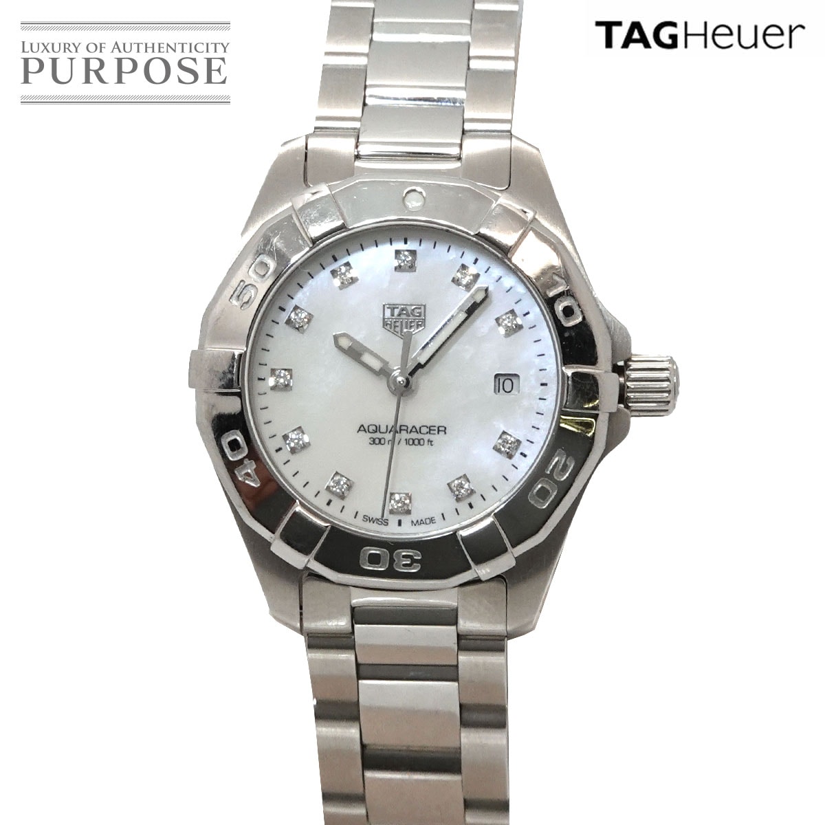TAG Heuer アクアレーサー 300m WBD1414 11P ダイヤ レディース 腕時計 デイト ホワイトシェル クォーツ Aquaracer タグホイヤー 90335872