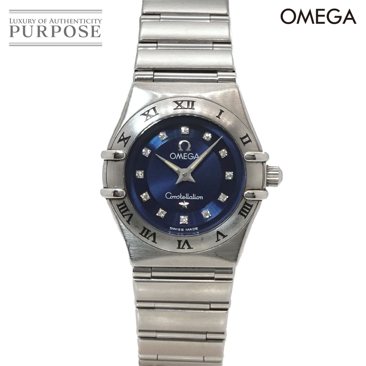 OMEGA コンステレーション ミニ シンディクロフォード 限定1997本 1563 85 レディース 腕時計 12P ダイヤ ネイビー クォーツ Constellation オメガ 90335873