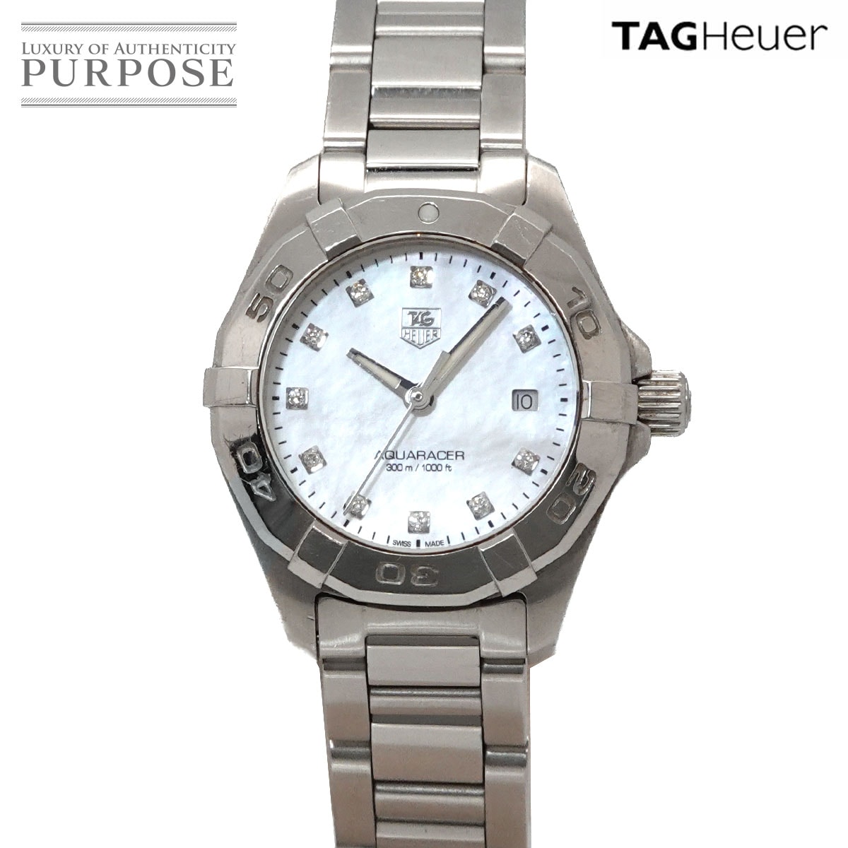 TAG Heuer アクアレーサー 300m WAY1413 11P ダイヤ レディース 腕時計 デイト ホワイトシェル クォーツ Aquaracer タグホイヤー 90335874