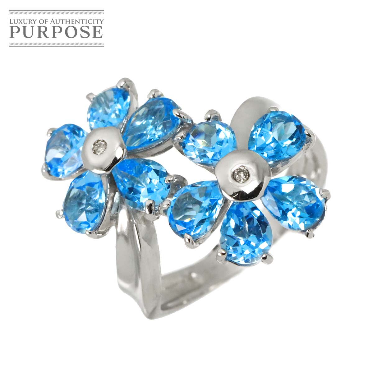 リング 9.5号 ブルートパーズ ダイヤ 0.02ct K18 WG ホワイトゴールド 750 指輪 Topaz Ring 90329718