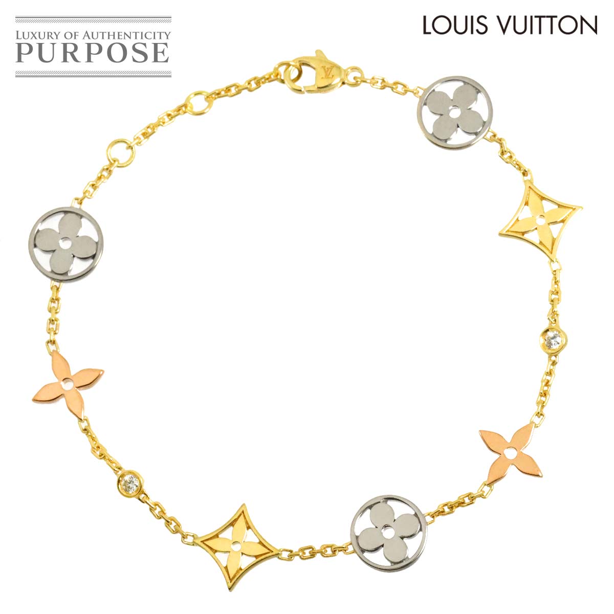 LOUIS VUITTON モノグラム イディール ダイヤ ブレスレット 17.5cm K18 YG WG PG 750 Bracelet ルイ ヴィトン 90328775