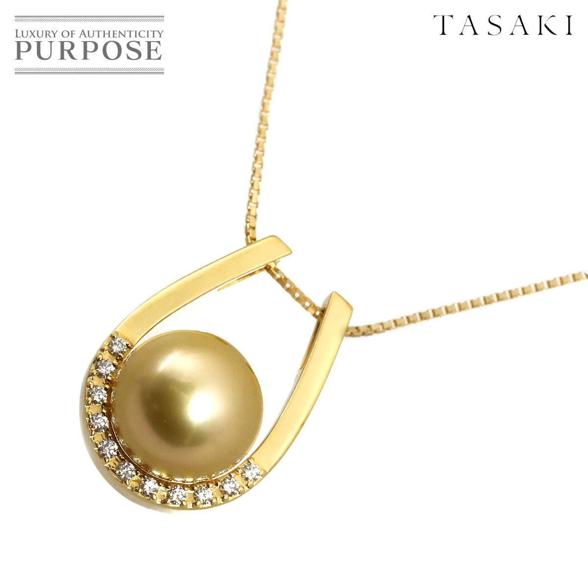 TASAKI 白蝶真珠 10.6mm ダイヤ 0.10ct ネックレス 45cm K18 YG イエローゴールド 750 田崎真珠 Pearl Necklace タサキ 90329089