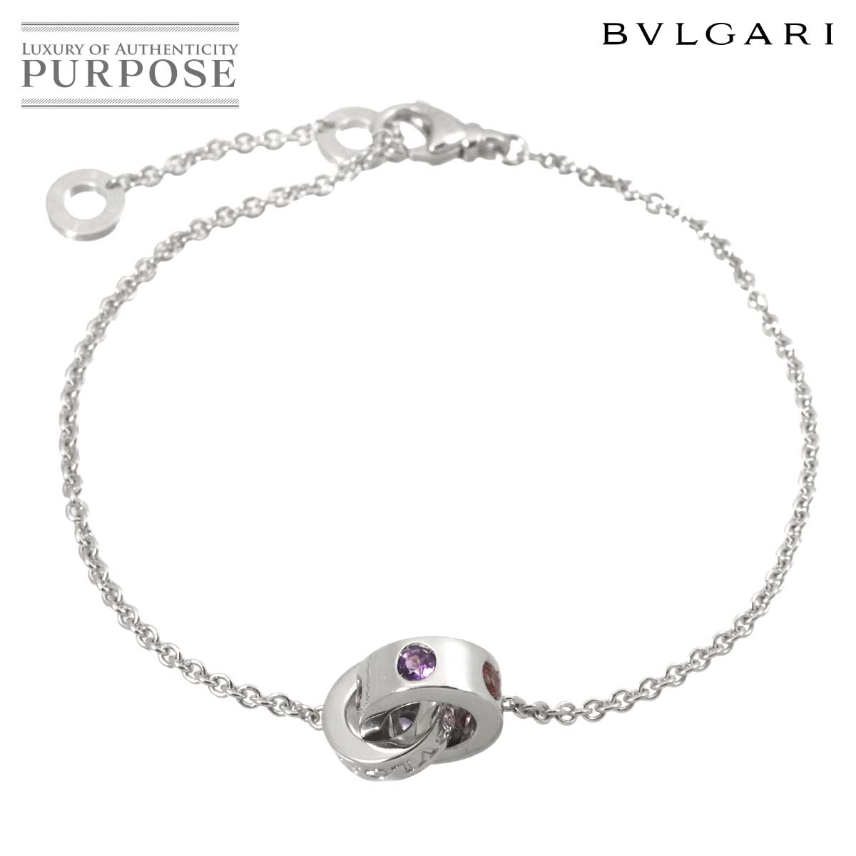 BVLGARI ローマンソルベ アメジスト トルマリン ブレスレット #ML 19.5cm K18 WG ホワイトゴールド 750 Bracelet ブルガリ 90329462