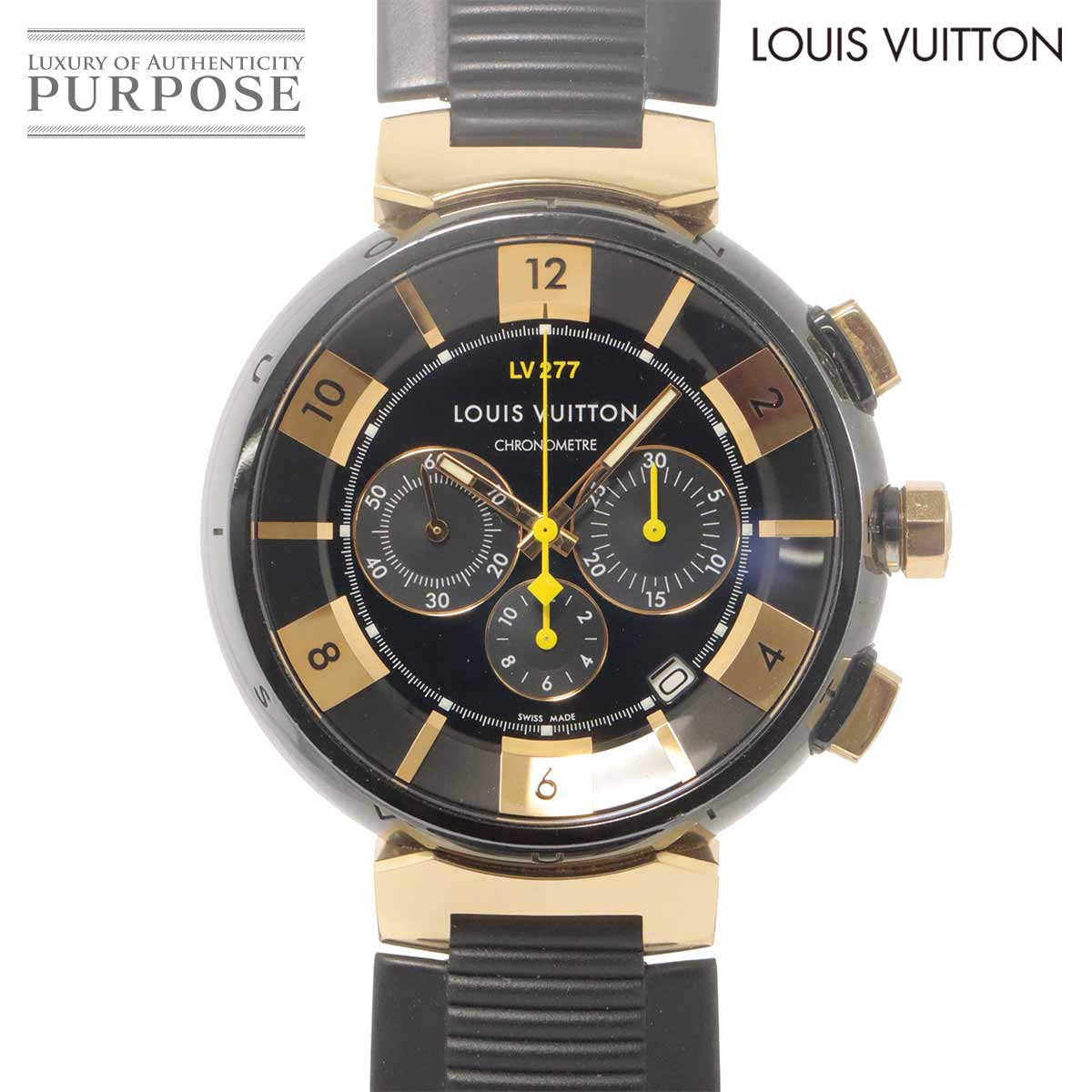 LOUIS VUITTON タンブール クロノグラフ エルプリメロ コンビ Q114F メンズ 腕時計 デイト ブラック K18PG ピンクゴールド オートマ 自動巻き ウォッチ Tambour ルイ ヴィトン 90322069