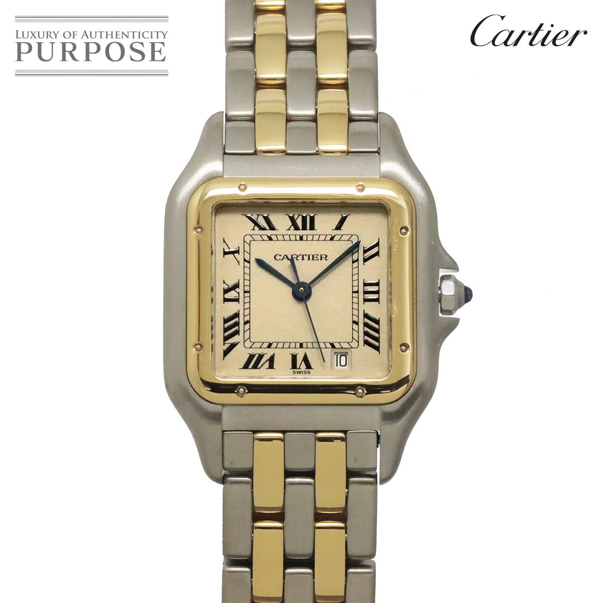 Cartier パンテールMM 2ロウ W25028B6 デイト コンビ ボーイズ 腕時計 デイト アイボリー YG イエローゴールド クォーツ Panthere カルティエ 90329336