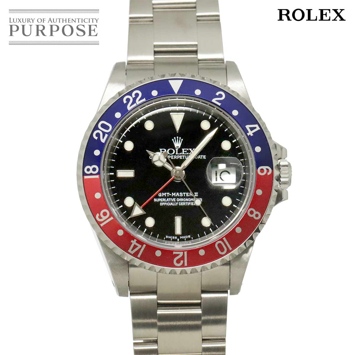 ROLEX GMTマスターII 16710 K番 ペプシ 赤黒ベゼル メンズ 腕時計 デイト ブラック オートマ 自動巻き ウォッチ GMT Master ロレックス 90329551