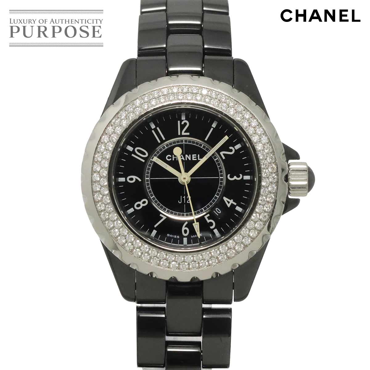 CHANEL J12 33mm H0949 純正ダイヤベゼル レディース 腕時計 ブラック セラミック デイト クォーツ ウォッチ シャネル 90331748