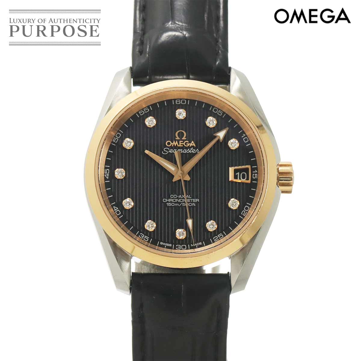 OMEGA シーマスター アクアテラ コーアクシャル 231 23 39 21 51 001 メンズ 腕時計 11P ダイヤ デイト ブラック RG レッドゴールド 自動巻き Seamaster オメガ 90335437
