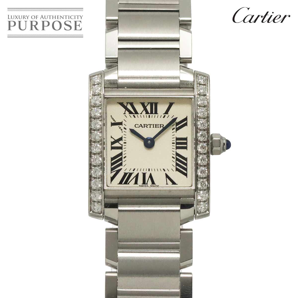Cartier タンクフランセーズSM W4TA0008 レディース 腕時計 ダイヤベゼル アイボリー クォーツ ウォッチ カルティエ 90335864