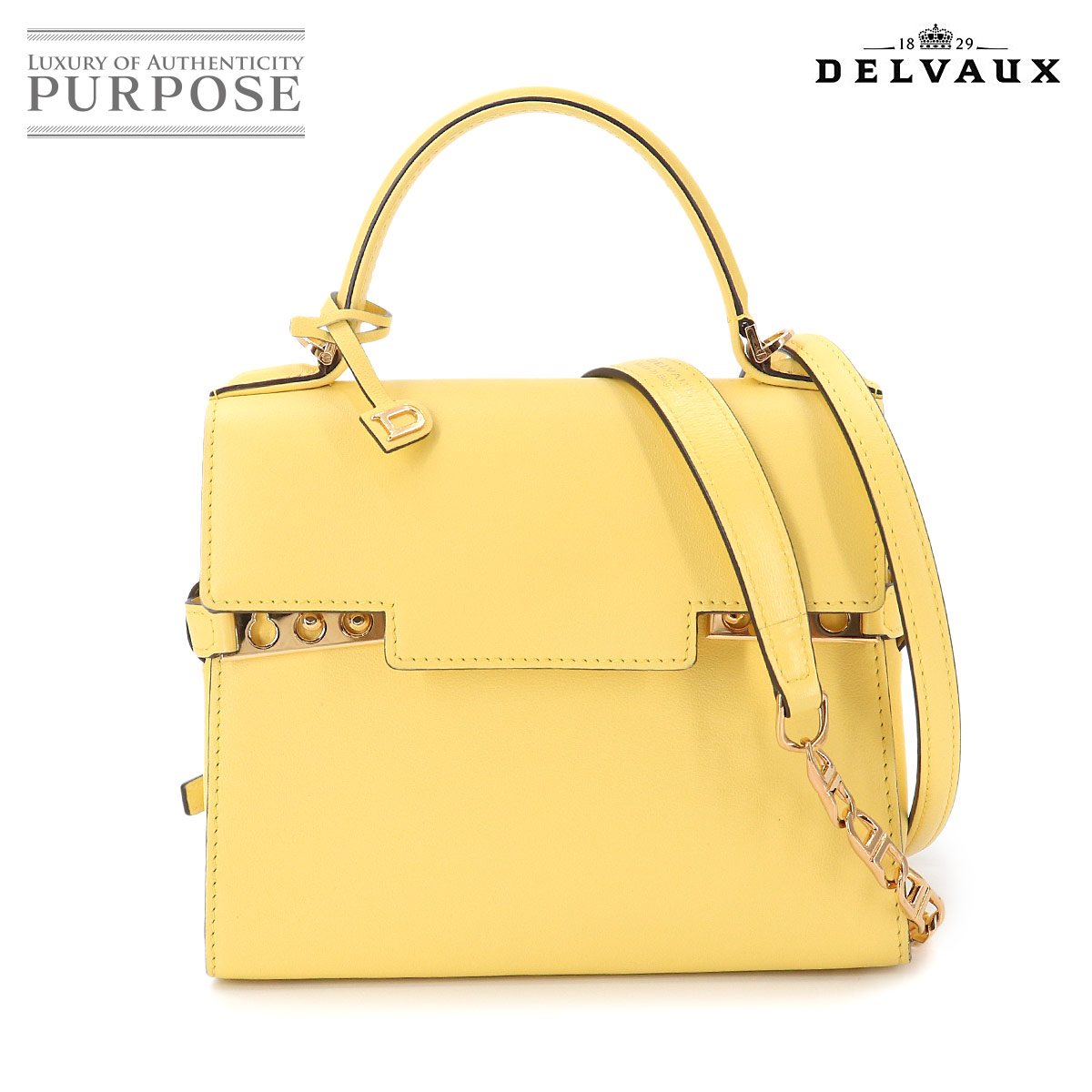 DELVAUX タンペート PM 2way ハンド ショルダー バッグ レザー イエロー ゴールド 金具 Tempete PM Bag デルヴォー 90326115