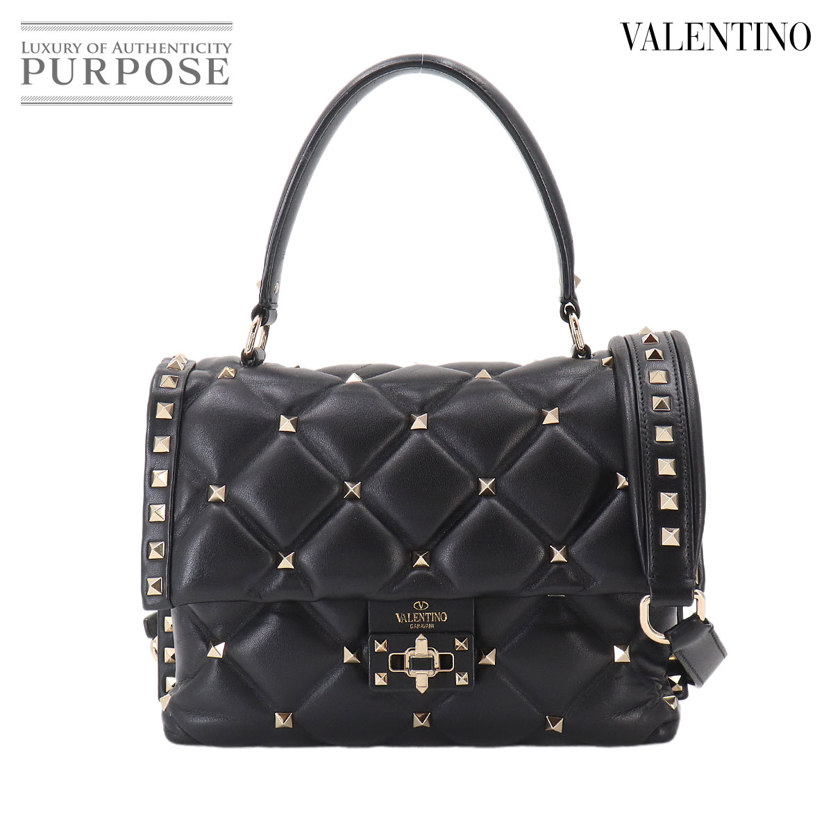 VALENTINO GARAVANI キャンディスタッズ 2way ハンド ショルダー バッグ レザー ブラック ゴールド 金具 Candy Studs Bag ヴァレンティノ ガラヴァーニ 90330114