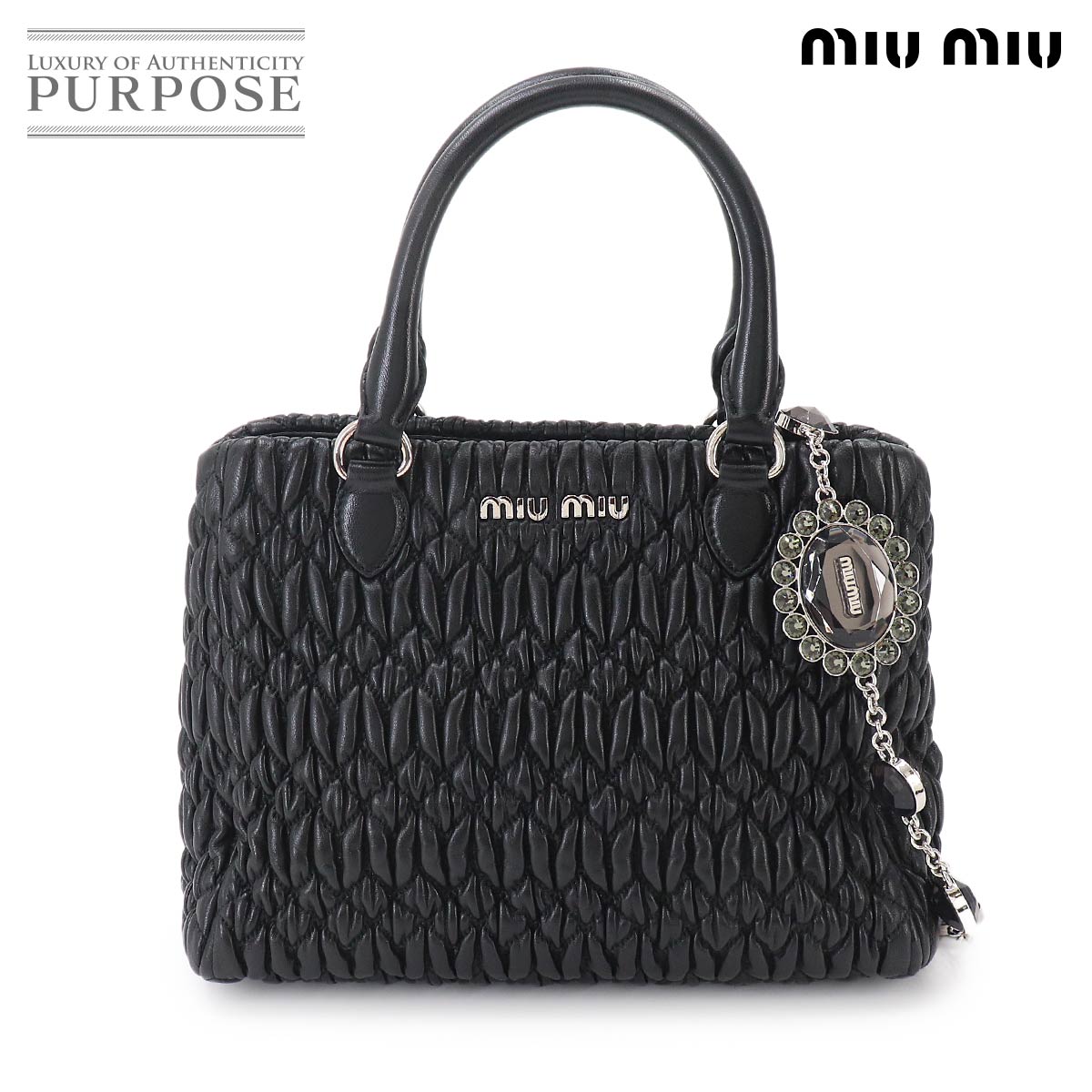 MIUMIU マテラッセ 2way ハンド チェーン ショルダー バッグ レザー ブラック 5BA067 クリスタル Matelasse Bag ミュウミュウ 90331086
