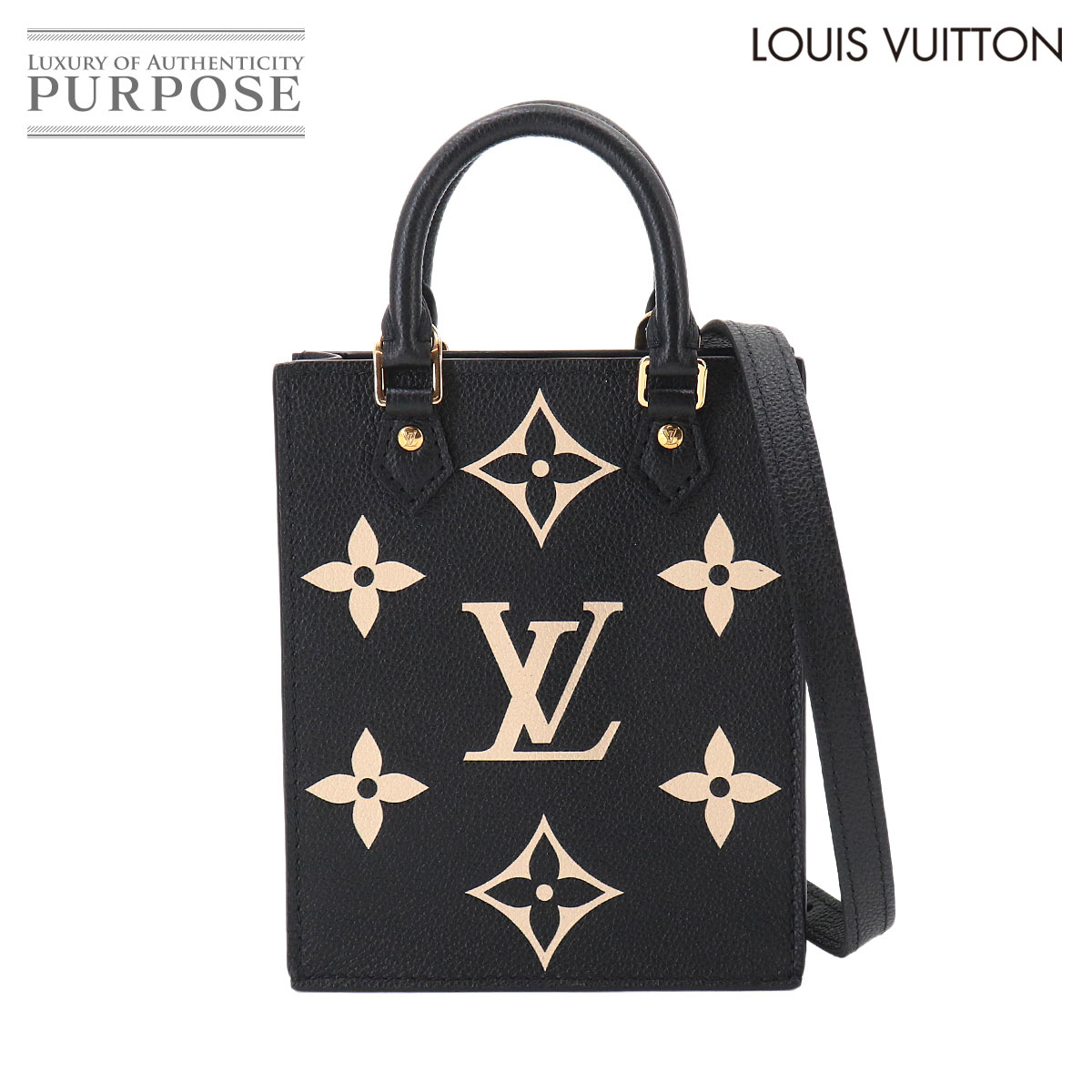 LOUIS VUITTON バイカラー モノグラム アンプラント プティット サックプラ 2way ハンド ショルダー バッグ レザー ブラック ベージュ M81416 RFID Petit Sac Plat ルイ ヴィトン 90331185