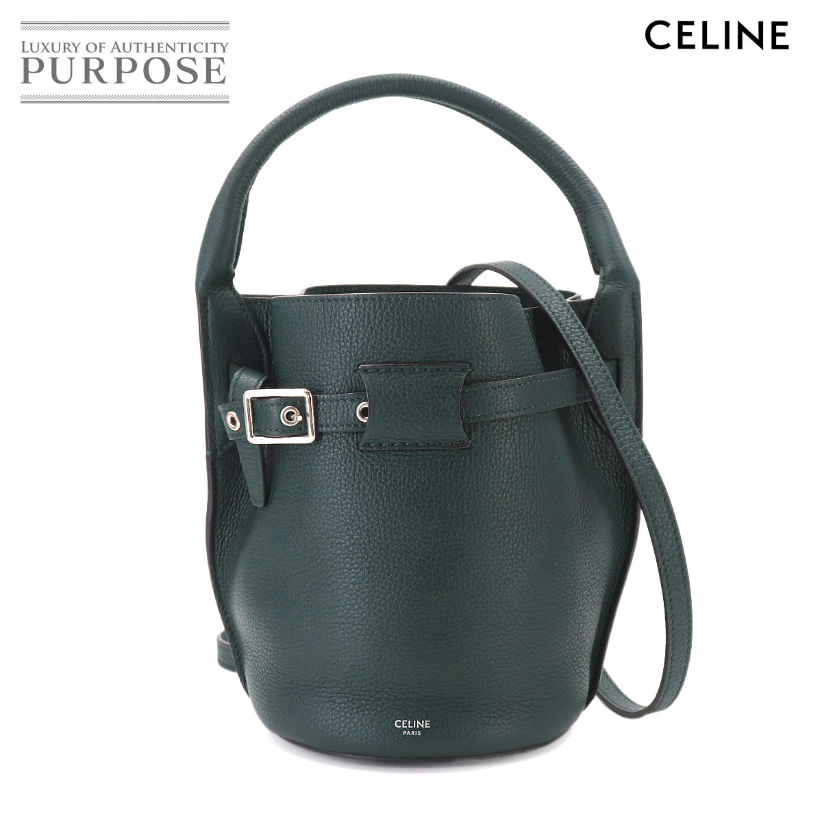 CELINE ビッグバッグ バケット ナノ 2way ハンド ショルダー バッグ レザー グリーン 187243 Big Bag Bucket Nano セリーヌ 90332329