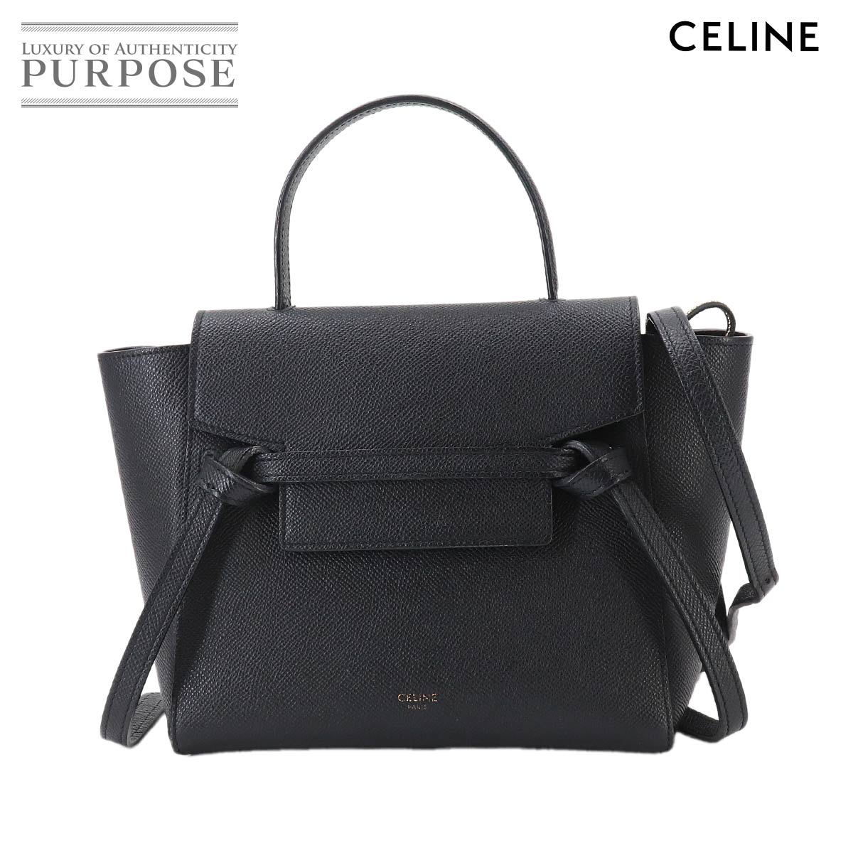 CELINE ベルトバッグ ナノ 2way ハンド ショルダー バッグ レザー ブラック 189003 Belt Bag Nano セリーヌ 90332338
