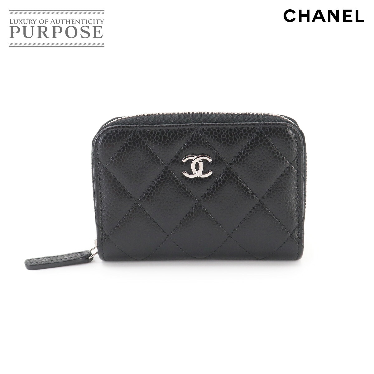 CHANEL マトラッセ コインケース 小銭入れ キャビアスキン ブラック ココマーク AP0216 シルバー 金具 Coin Purse シャネル 90332371