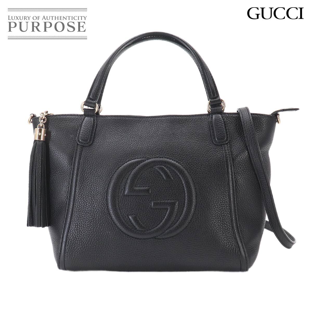 GUCCI ソーホー インターロッキングG 2way トート ショルダー バッグ レザー ブラック 369176 ゴールド 金具 Soho Tote Shoulder Bag グッチ 90332401