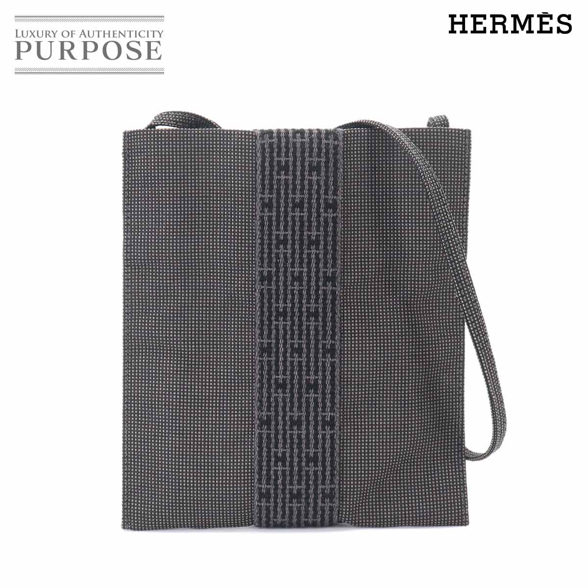 HERMES エールライン ポシェット ショルダー バッグ キャンバス グレー Herline Pochette エルメス 90332435