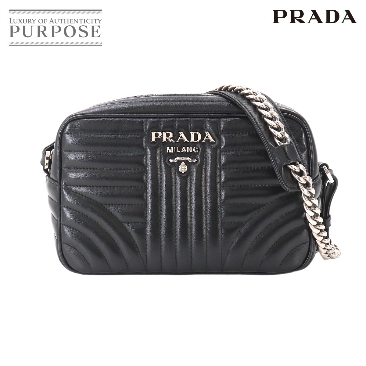 PRADA ダイアグラム チェーン ショルダー バッグ レザー ブラック 1BH083 シルバー 金具 Diagramme Shoulder Bag プラダ 90332983