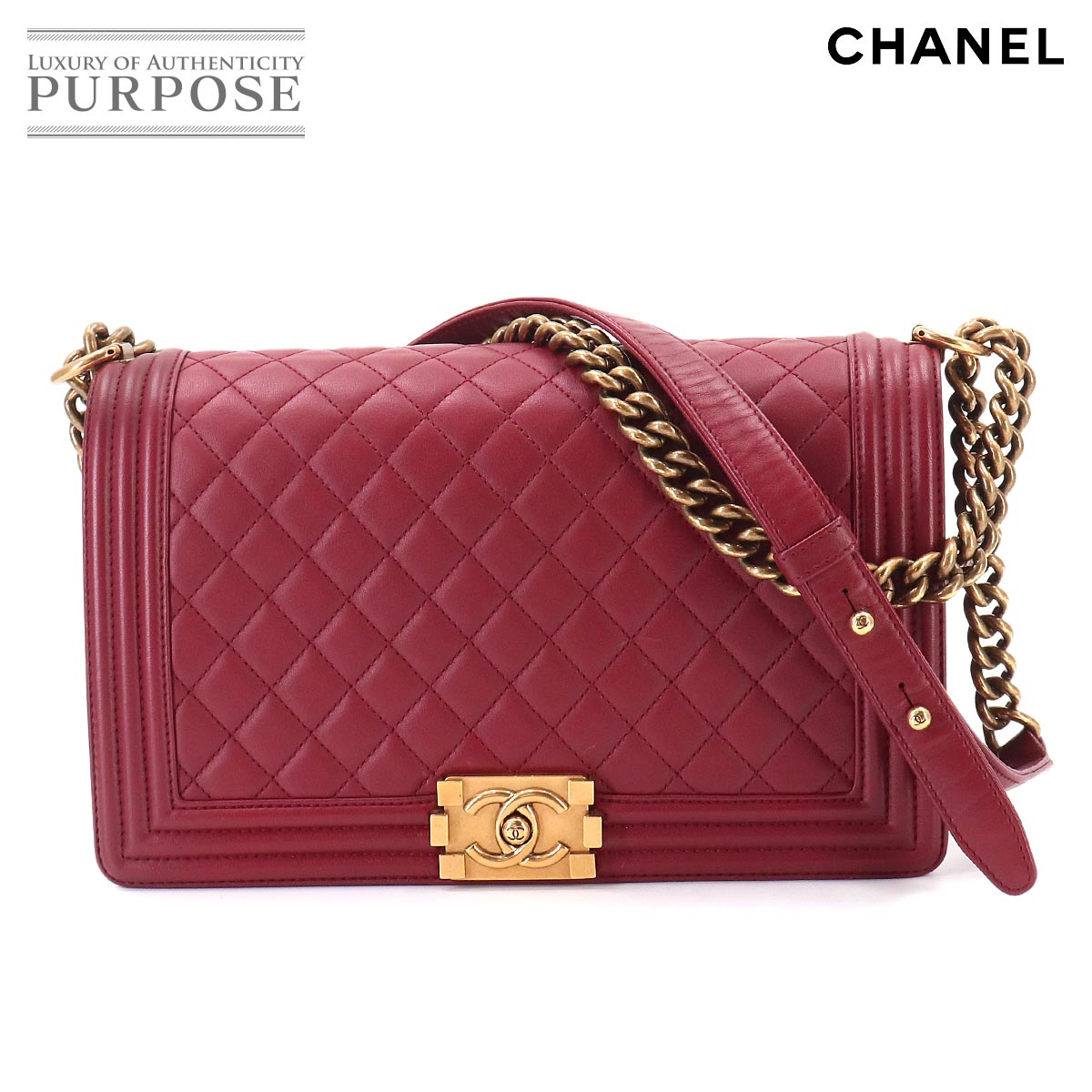 CHANEL ボーイシャネル ラージ チェーン ショルダー バッグ ラムスキン ボルドー ゴールド 金具 BOY CHANEL Bag シャネル 90333796