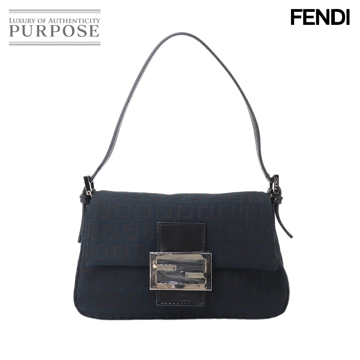 FENDI ズッキーノ ミニ マンマバケット ショルダー バッグ キャンバス レザー ブラック 8BR180 ガンメタ 金具 Zucchino Mini Mamma Baguette フェンディ 90333806