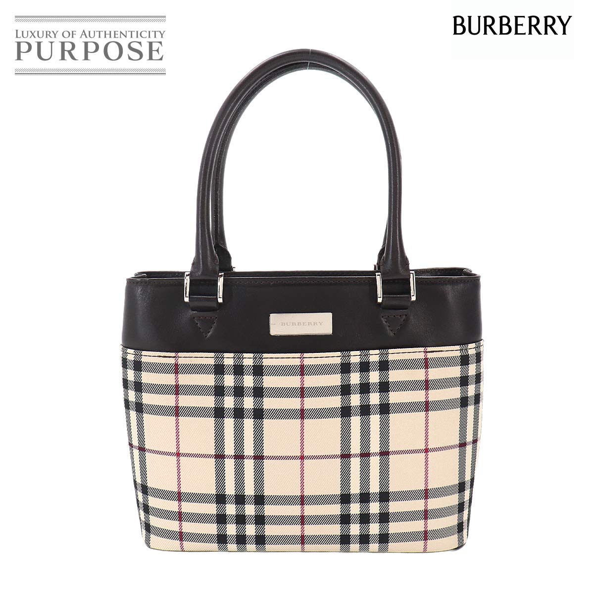 BURBERRY ノバチェック ハンド バッグ キャンバス レザー ベージュ ダークブラウン Hand Bag バーバリー 90333874