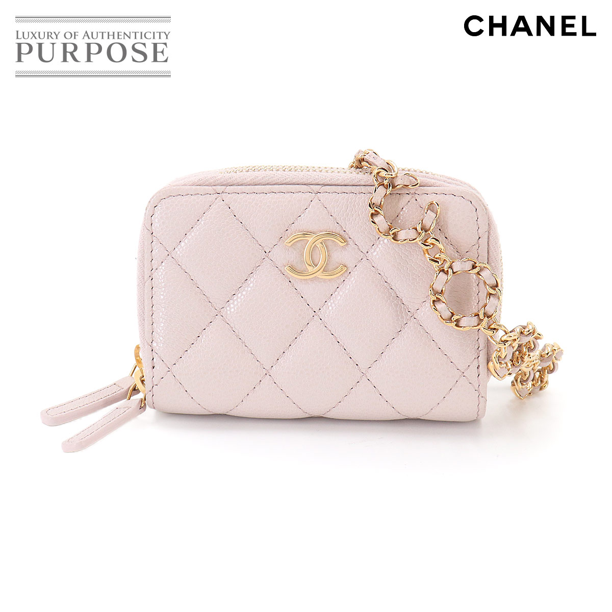 CHANEL マトラッセ チェーン ウォレット コインケース 小銭入れ キャビアスキン ピンク Coin case シャネル 90332979