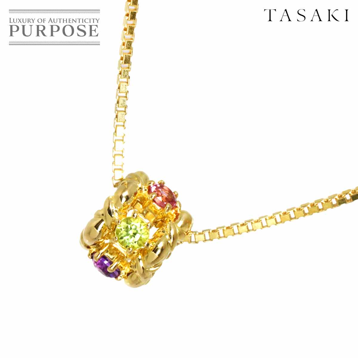 TASAKI マルチストーン ネックレス 40cm K18 YG イエローゴールド 750 田崎真珠 Necklace タサキ 90319401