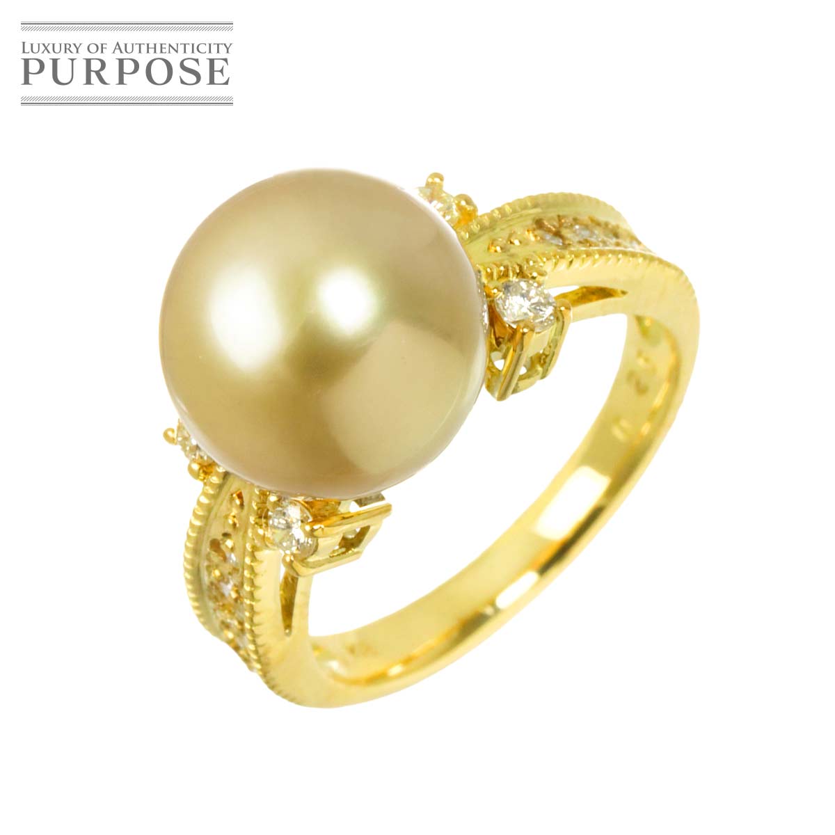 リング 11号 白蝶真珠 11.2mm ダイヤ 0.25ct K18 YG イエローゴールド 750 パール 指輪 Pearl Ring 90333428