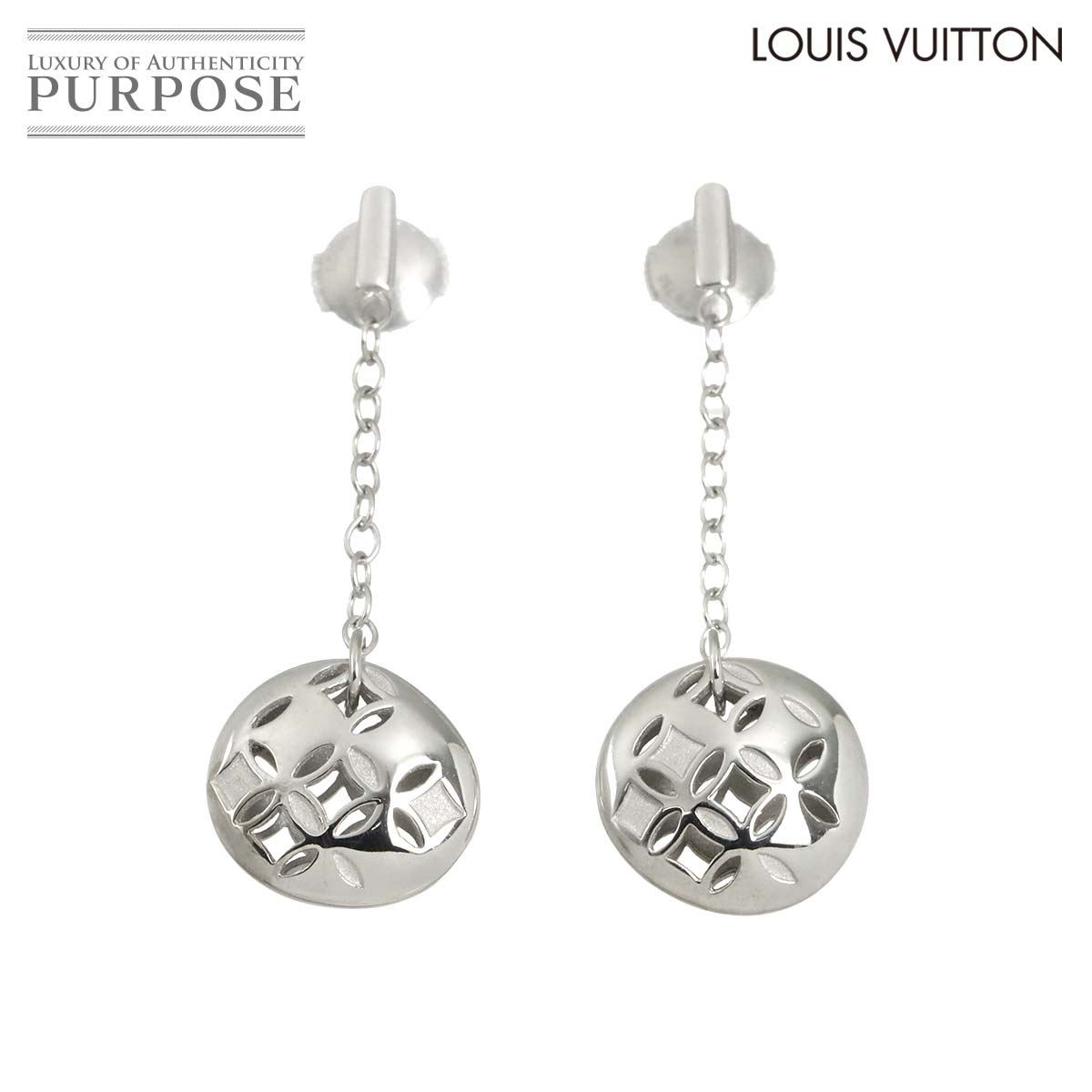 LOUIS VUITTON モノグラム ガレ ピアス K18 WG ホワイトゴールド 750 Earrings Pierced ルイ ヴィトン 90329093