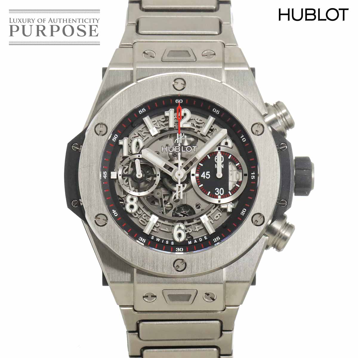 HUBLOT ビッグバン ウニコ チタニウム 411 NX 1170 NX クロノグラフ メンズ 腕時計 デイト スケルトン 自動巻き Big bang ウブロ 90336094