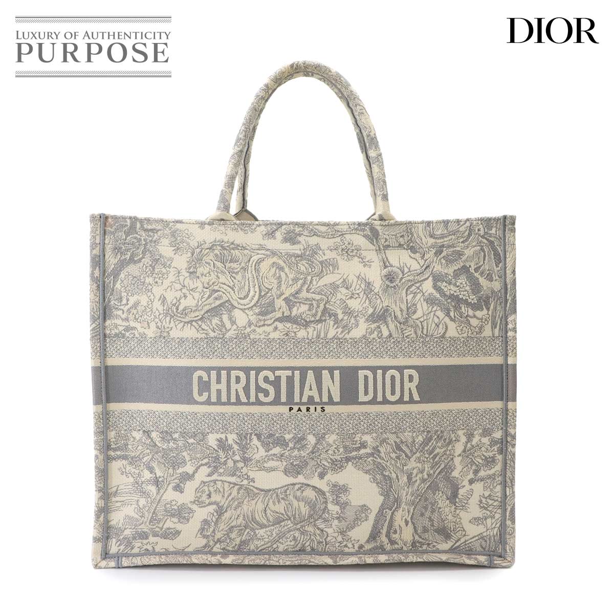 Christian Dior トワルドゥジュイ ブック トート ラージ バッグ キャンバス エクリュホワイト グレー M1286ZTDT Book Tote Bag クリスチャン ディオール 90328407